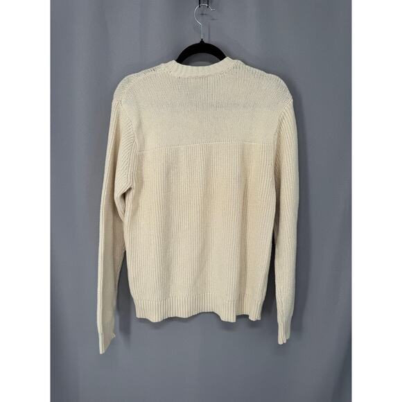 BLDWN Sweater Mens Medium White Minnelli Wool Cotton Chunky Knit Crewneck - Picture 2 of 12